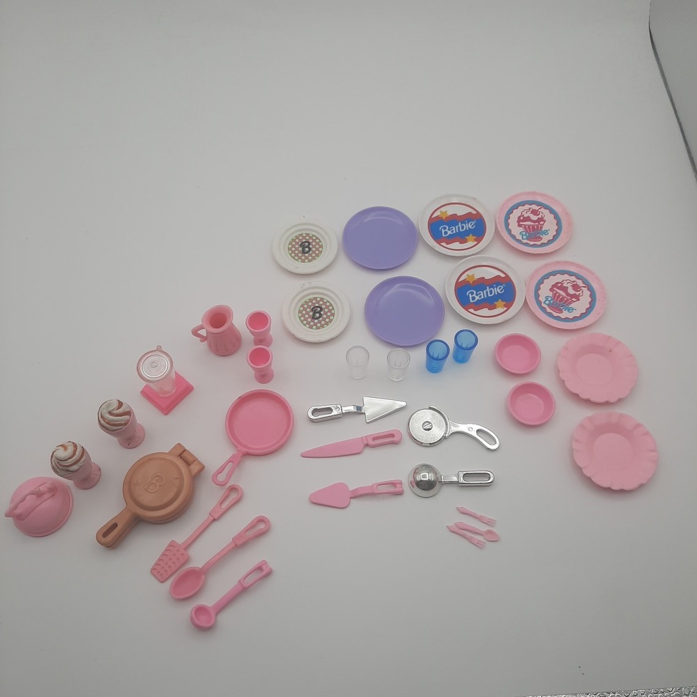 Barbie Doll Kitchen Food Baking Bowl Plates Cup Utensil Lot  Of 30+ Pieces